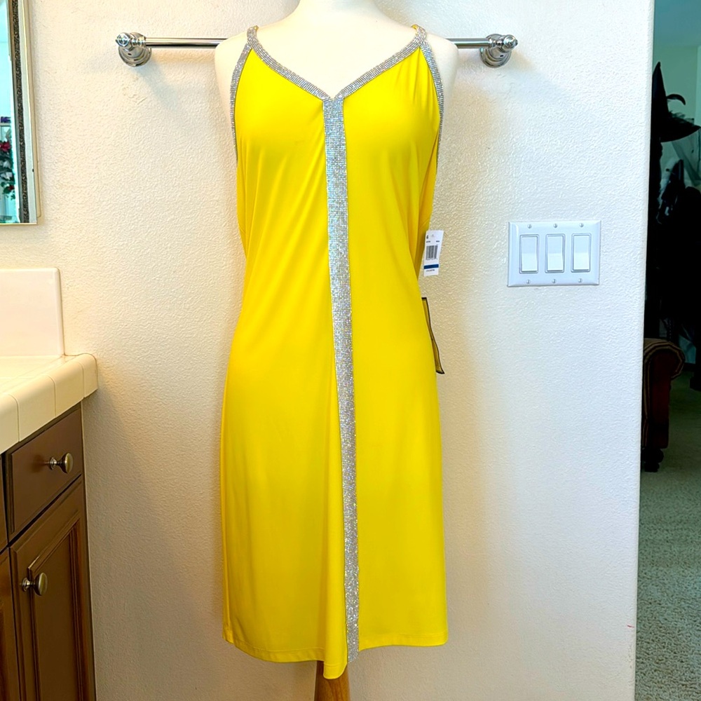 Yellow rhinestone cocktail dress
